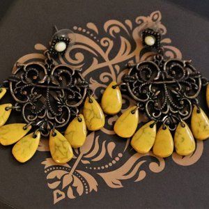 Antique Yellow Chandelier Earrings